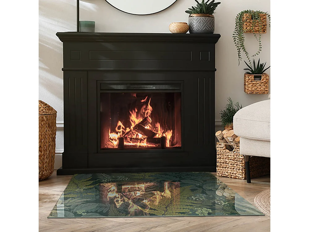 Glasplatte zum Schutz vor Funkenflug, Kaminauflage - Rechteck - 100x70 - Pflanzenmotive mit Schmetterlingen