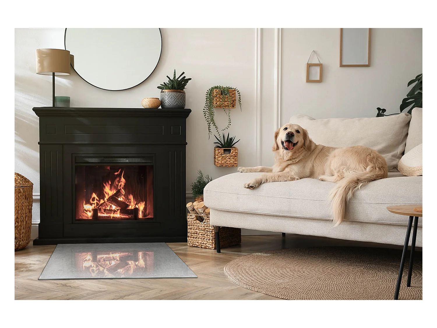 Glasplatte zum Schutz vor Funkenflug, Kaminauflage - Rechteck - 80x60 - Dekoratives Mosaikmuster