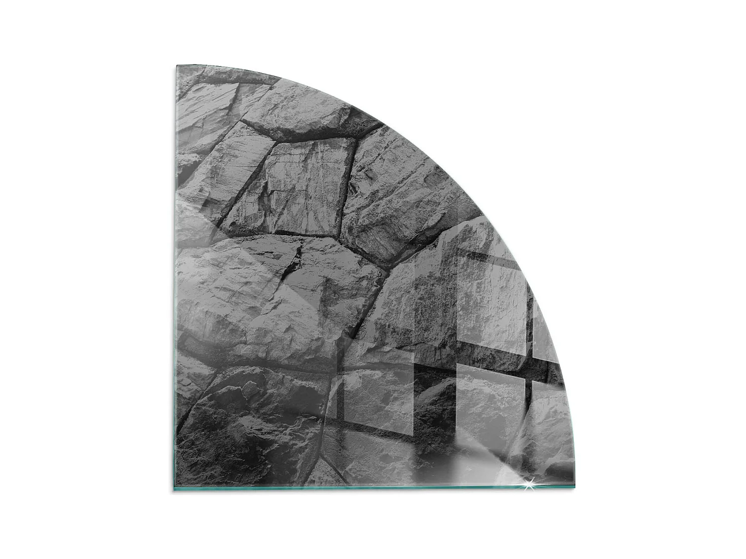 Plaque de sol en verre pour poêle - Un quart - 1/4 100x100 - Motif en pierre naturelle