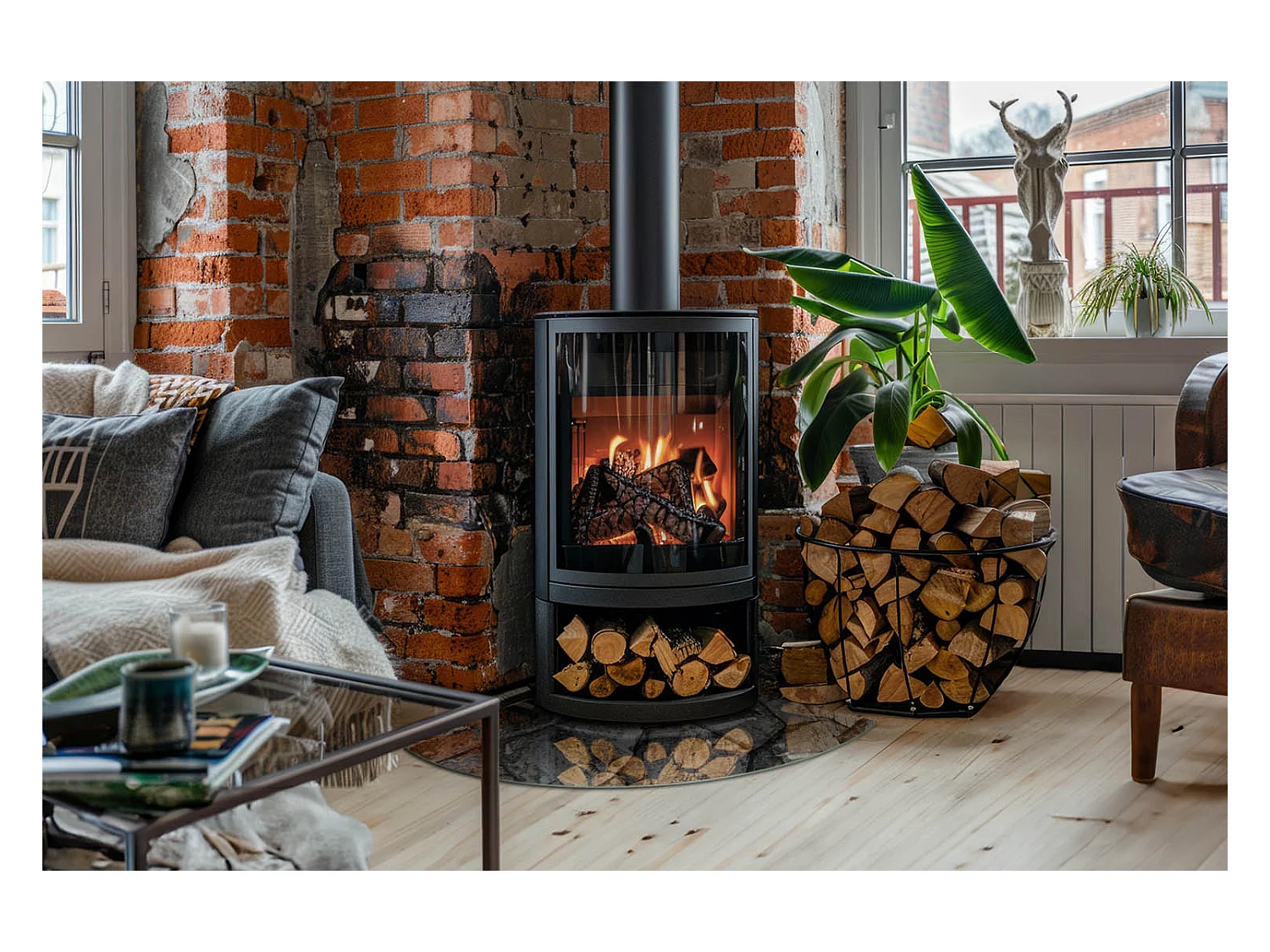 Plaque de sol en verre pour poêle - Un quart - 1/4 100x100 - Motif en pierre naturelle