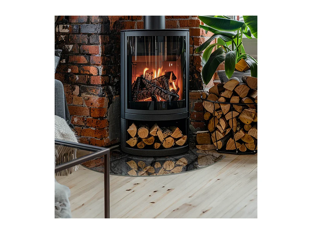 Plaque de sol en verre pour poêle - Un quart - 1/4 100x100 - Motif en pierre naturelle