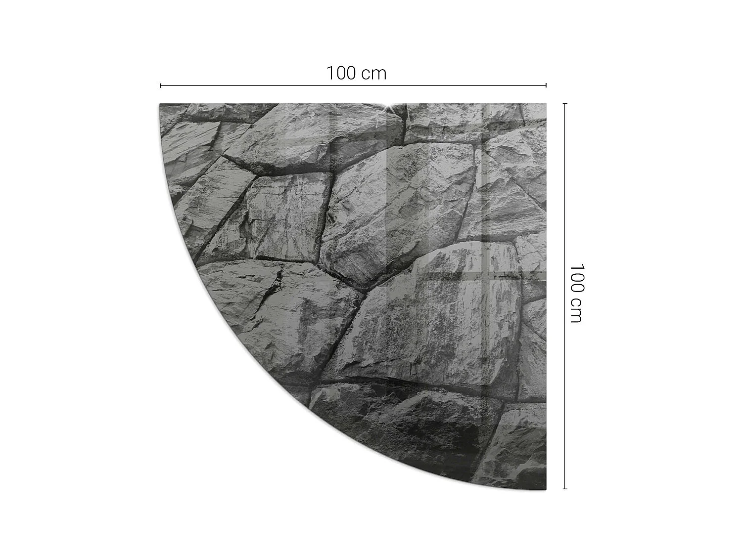 Plaque de sol en verre pour poêle - Un quart - 1/4 100x100 - Motif en pierre naturelle