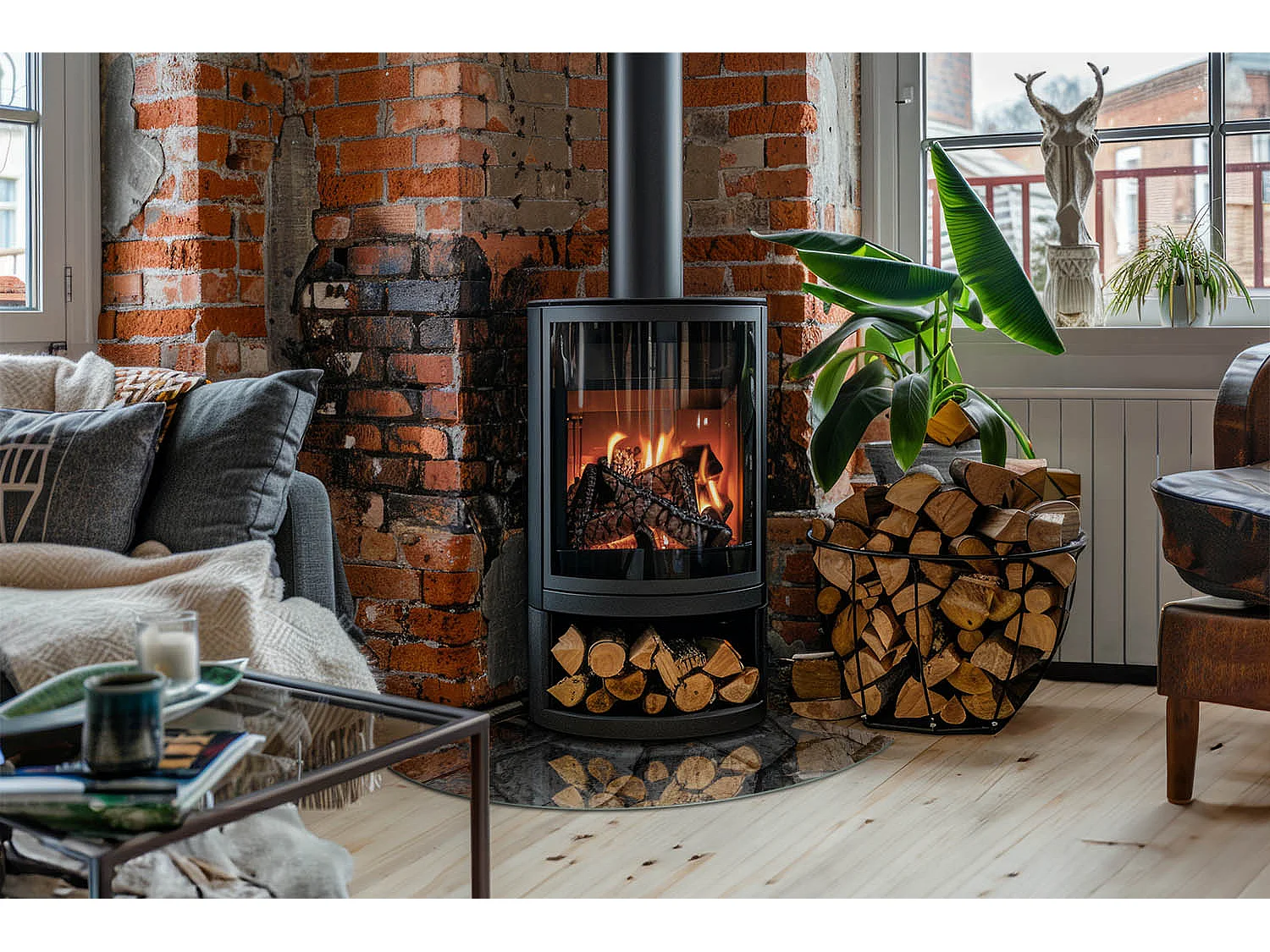 Glasplatte zum Schutz vor Funkenflug, Kaminauflage - Ein Viertel - 1/4 100x100 - Natursteinmuster