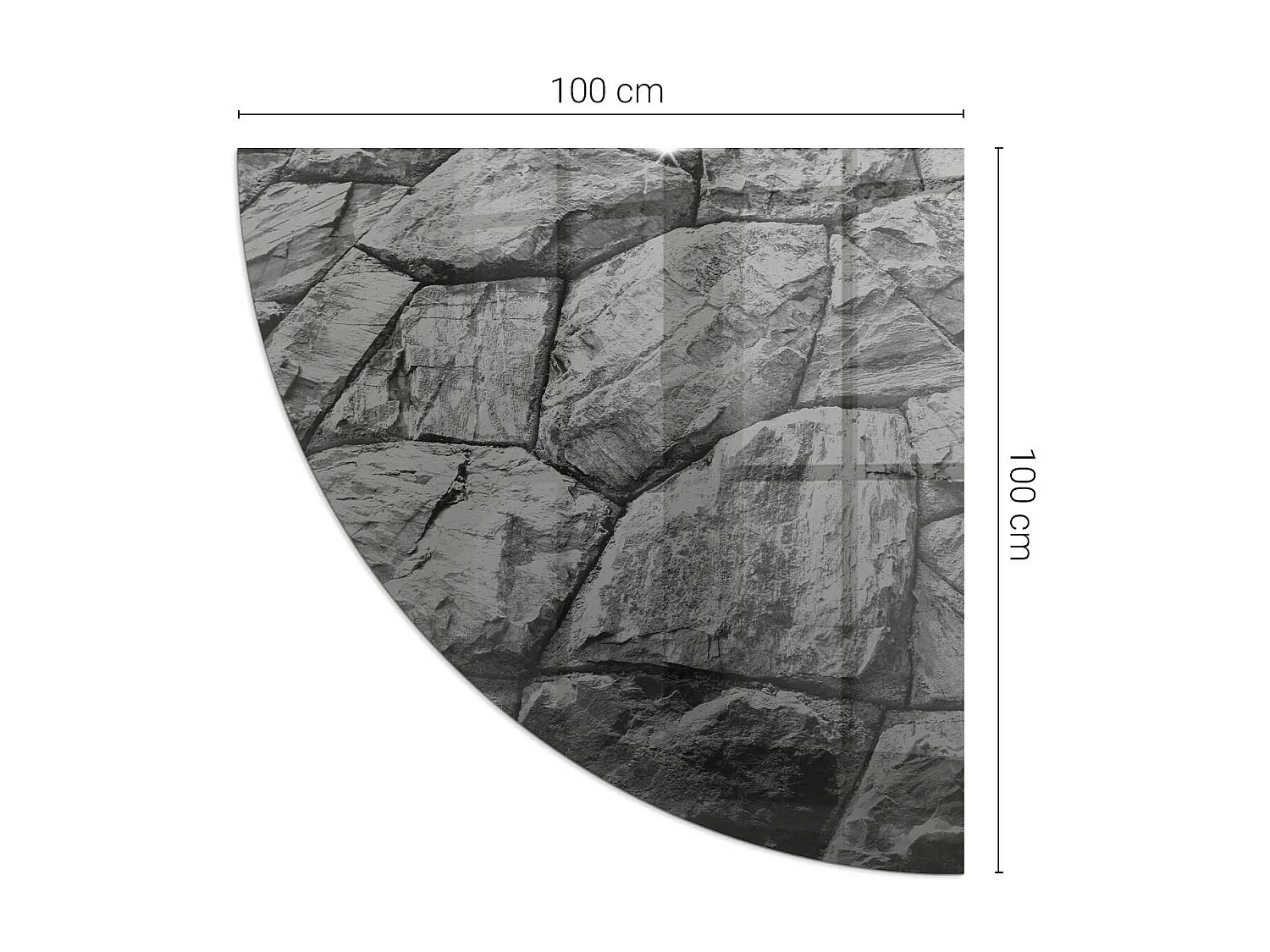 Glasplatte zum Schutz vor Funkenflug, Kaminauflage - Ein Viertel - 1/4 100x100 - Natursteinmuster