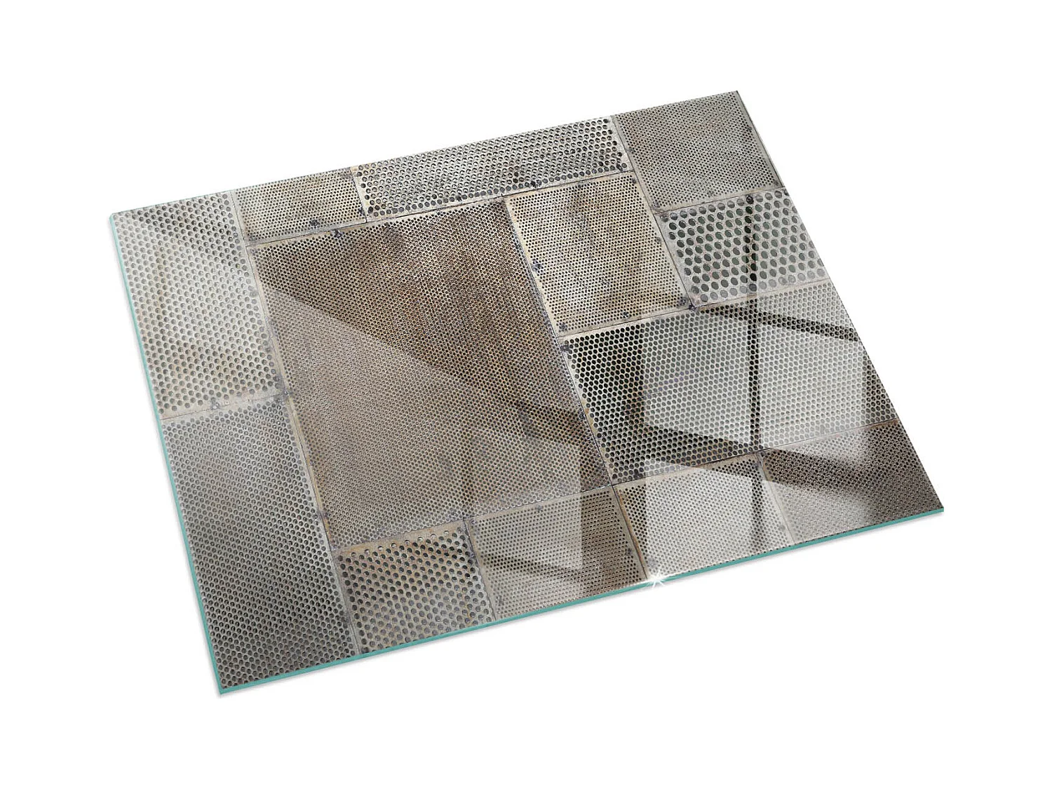 Glasplatte zum Schutz vor Funkenflug, Kaminauflage - Rechteck - 120x80 - Muster aus perforiertem Blech