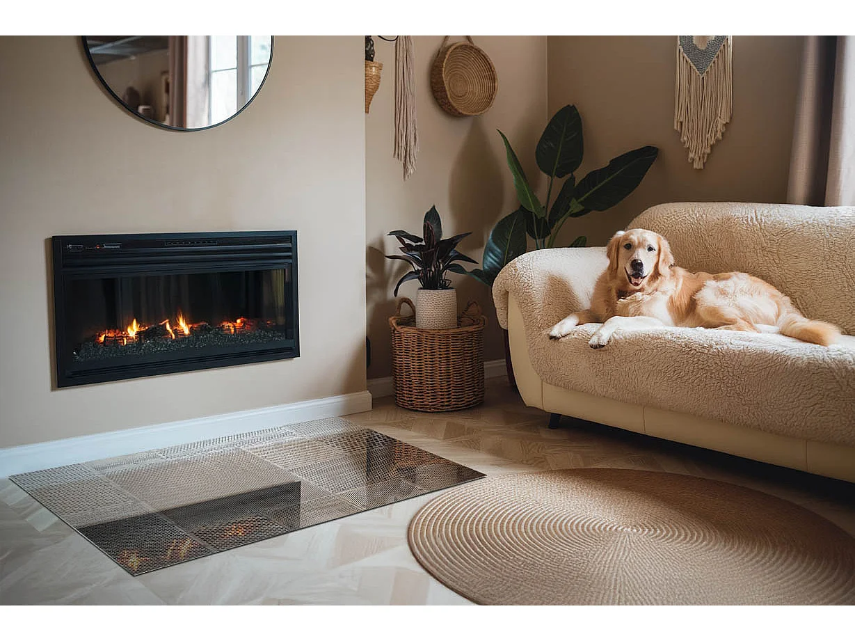 Plaque de sol en verre pour poêle - Rectangle - 120x80 - Modèle de tôle perforée
