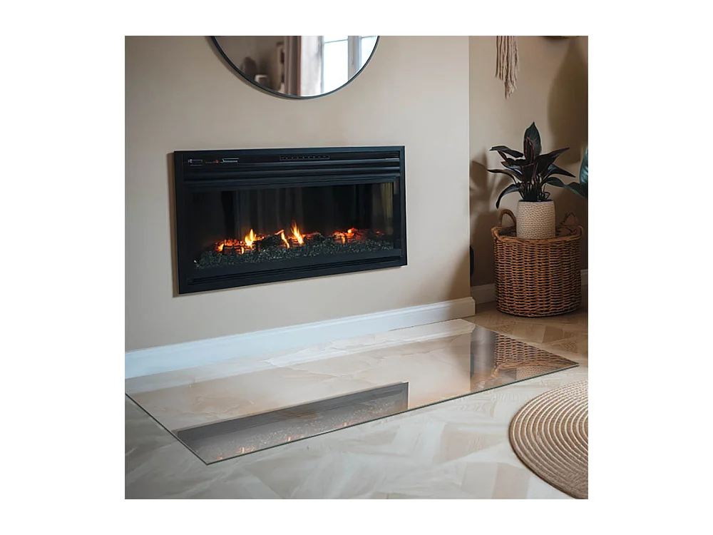 Plaque de sol en verre pour poêle - Rectangle - 140x70 - Motif en pierre naturelle