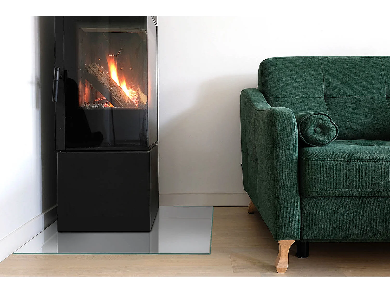 Glasplatte zum Schutz vor Funkenflug, Kaminauflage - Quadrat - 60x60 - Farbe Hellgrau