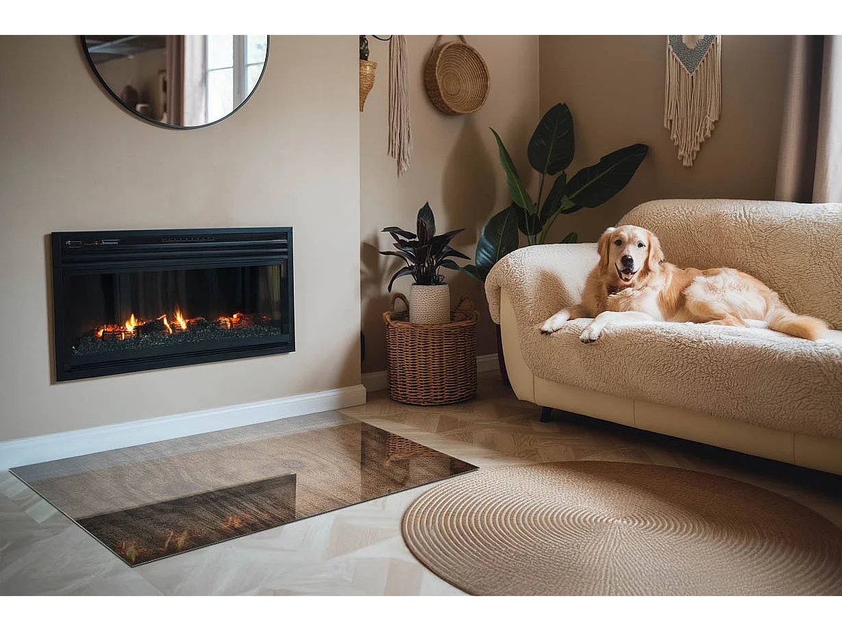 Plaque de sol en verre pour poêle - Rectangle - 120x80 - Modèle en bois naturel