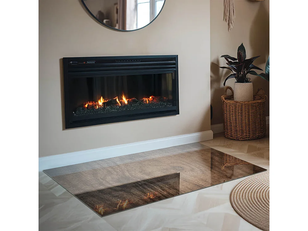 Plaque de sol en verre pour poêle - Rectangle - 120x80 - Modèle en bois naturel