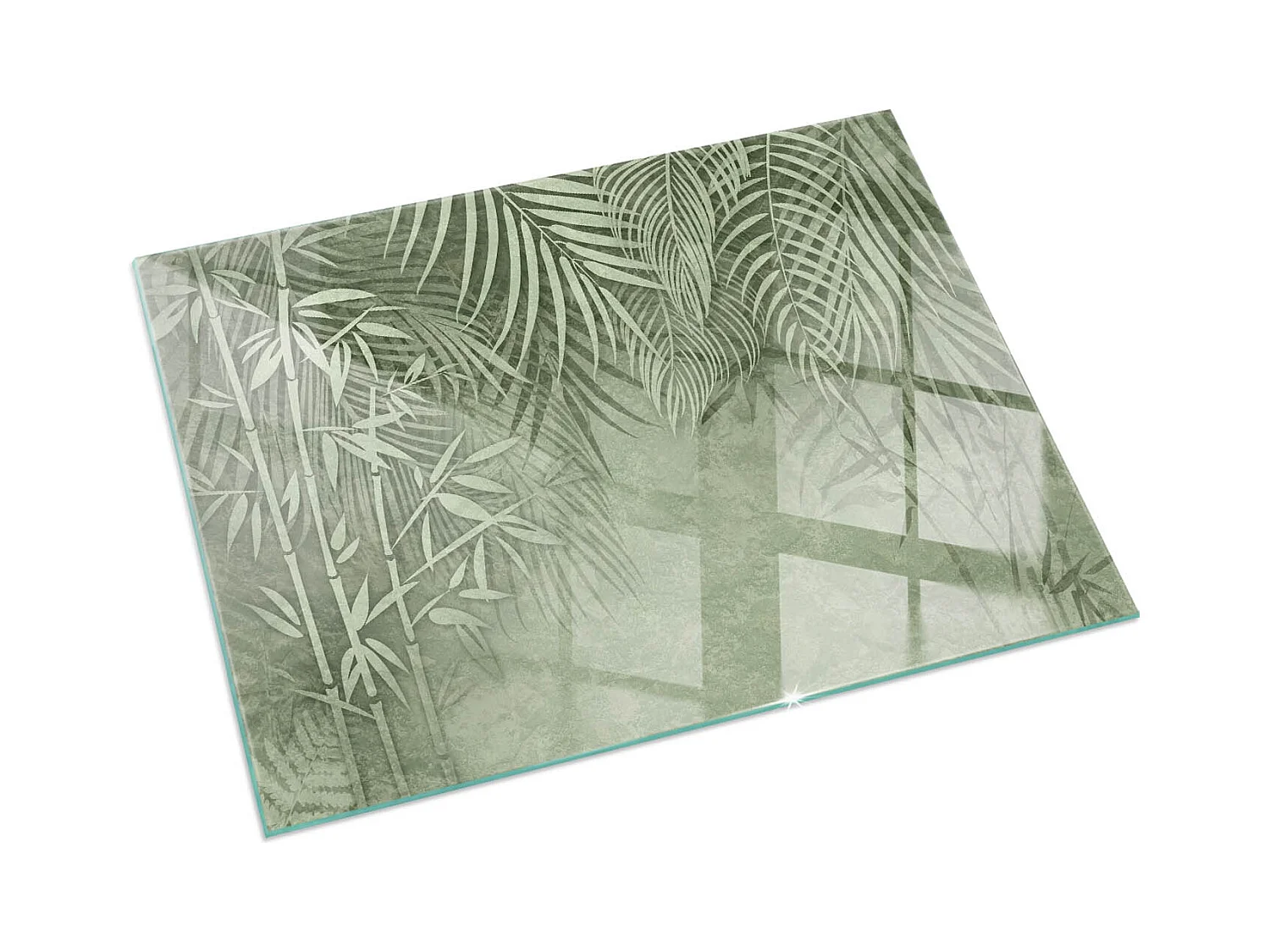 Glasplatte zum Schutz vor Funkenflug, Kaminauflage - Rechteck - 60X40 - Tropische Blätter im Hintergrund