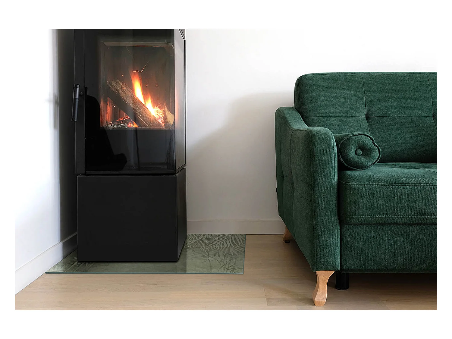 Glasplatte zum Schutz vor Funkenflug, Kaminauflage - Rechteck - 60X40 - Tropische Blätter im Hintergrund