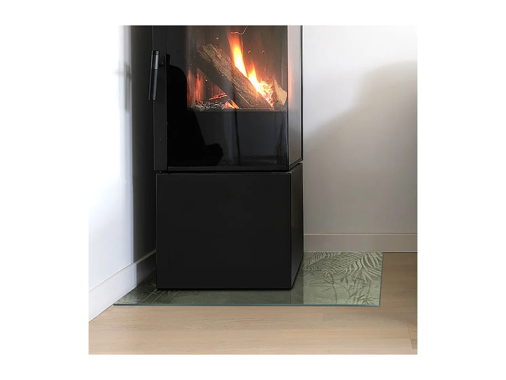 Glasplatte zum Schutz vor Funkenflug, Kaminauflage - Rechteck - 60X40 - Tropische Blätter im Hintergrund