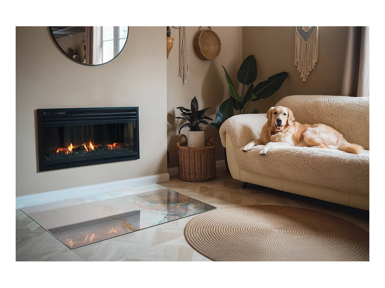 Glasplatte zum Schutz vor Funkenflug, Kaminauflage - Rechteck - 120x80 - Abstraktes fließendes Muster