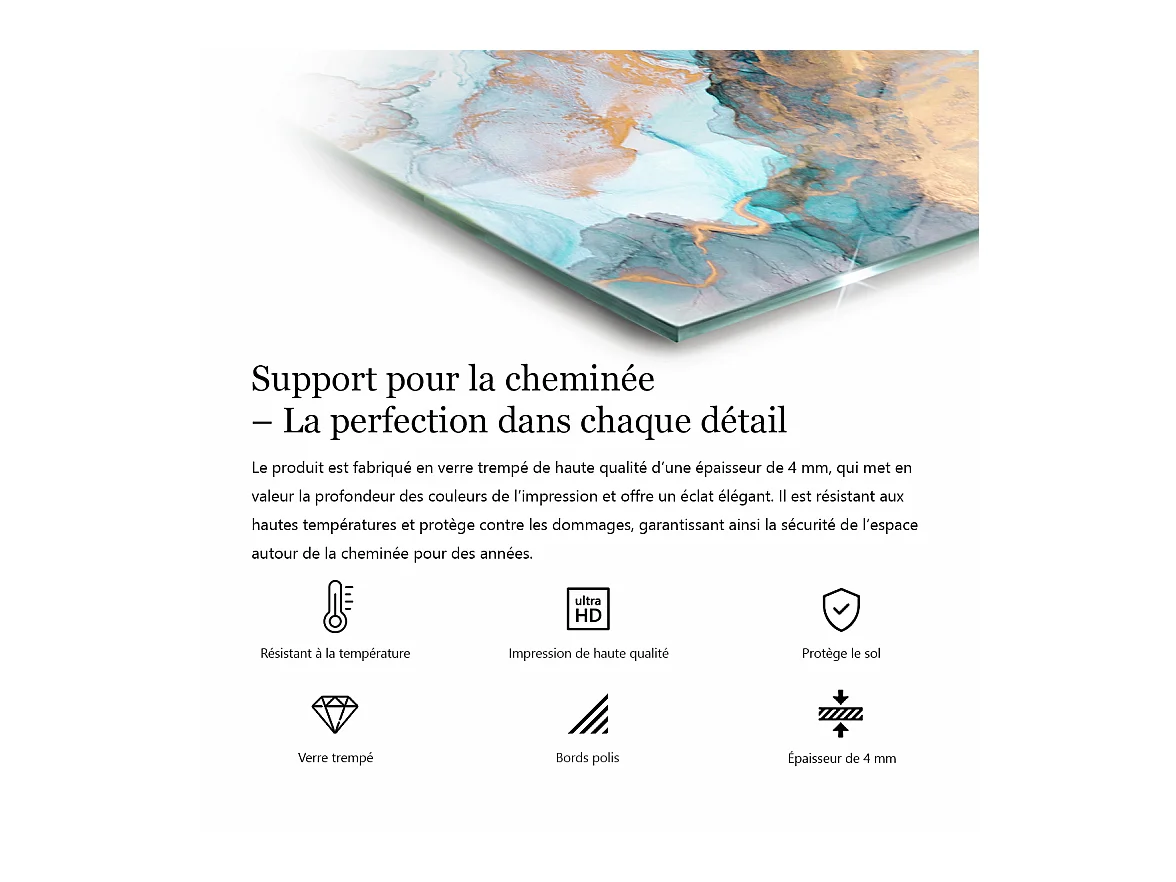 Glasplatte zum Schutz vor Funkenflug, Kaminauflage - Rechteck - 120x80 - Abstraktes fließendes Muster