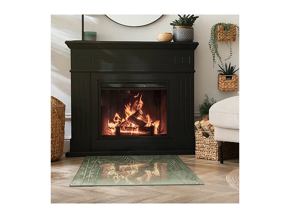 Glasplatte zum Schutz vor Funkenflug, Kaminauflage - Rechteck - 80x60 - Pflanzenmotive mit Schmetterlingen