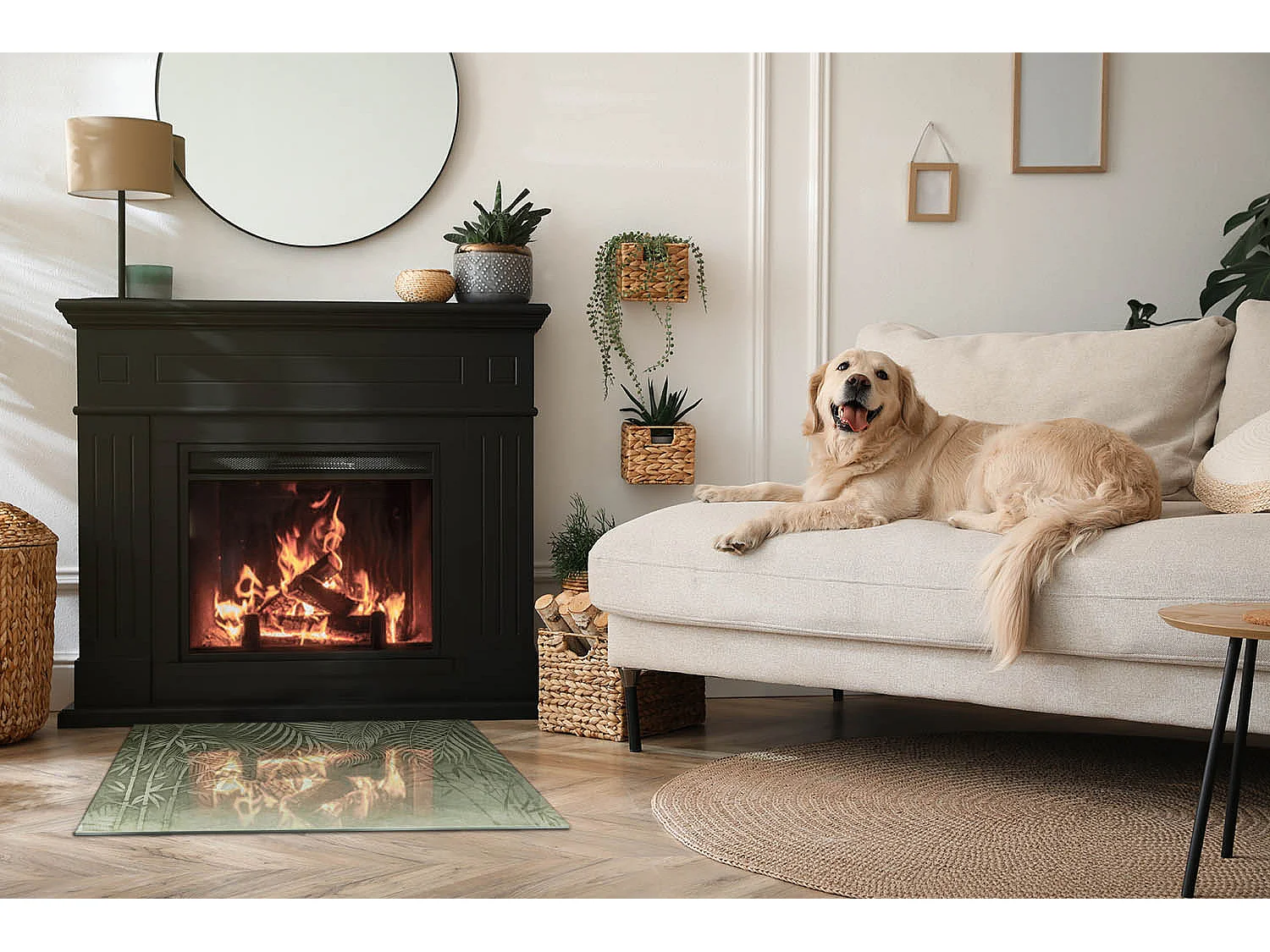Plaque de sol en verre pour poêle - Rectangle - 80x60 - Motifs végétaux avec papillons