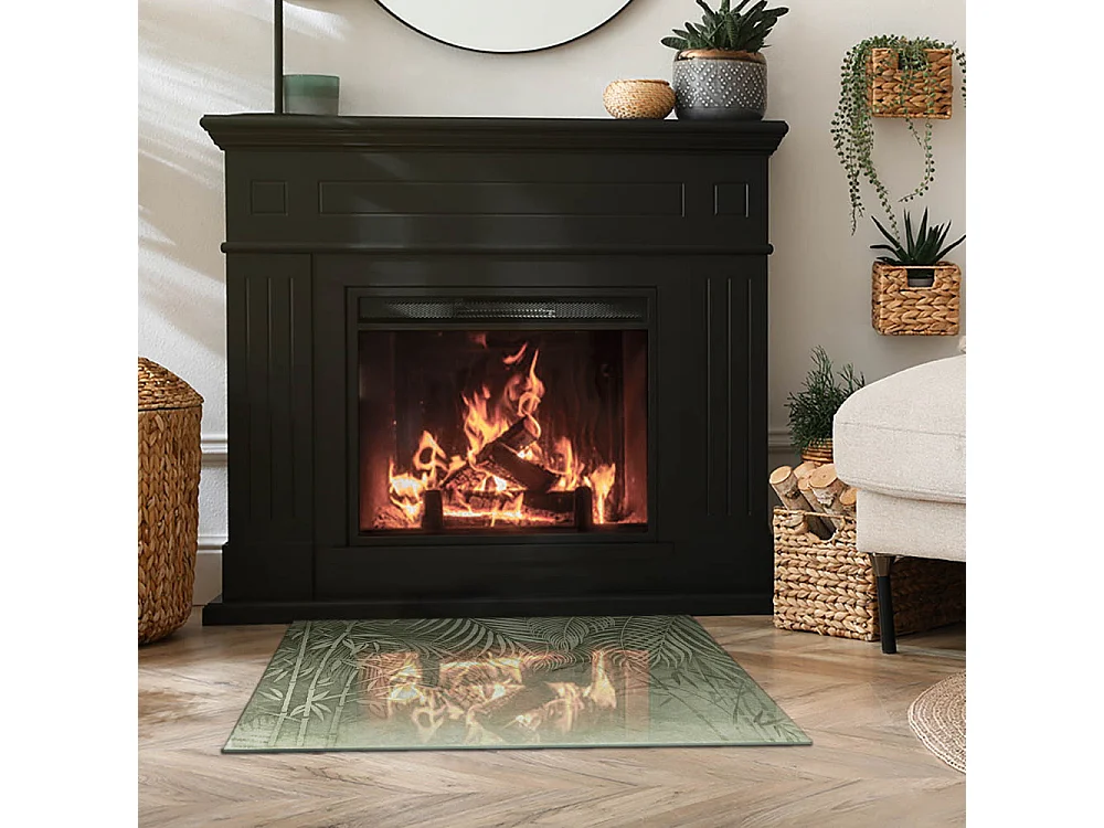 Plaque de sol en verre pour poêle - Rectangle - 80x60 - Motifs végétaux avec papillons