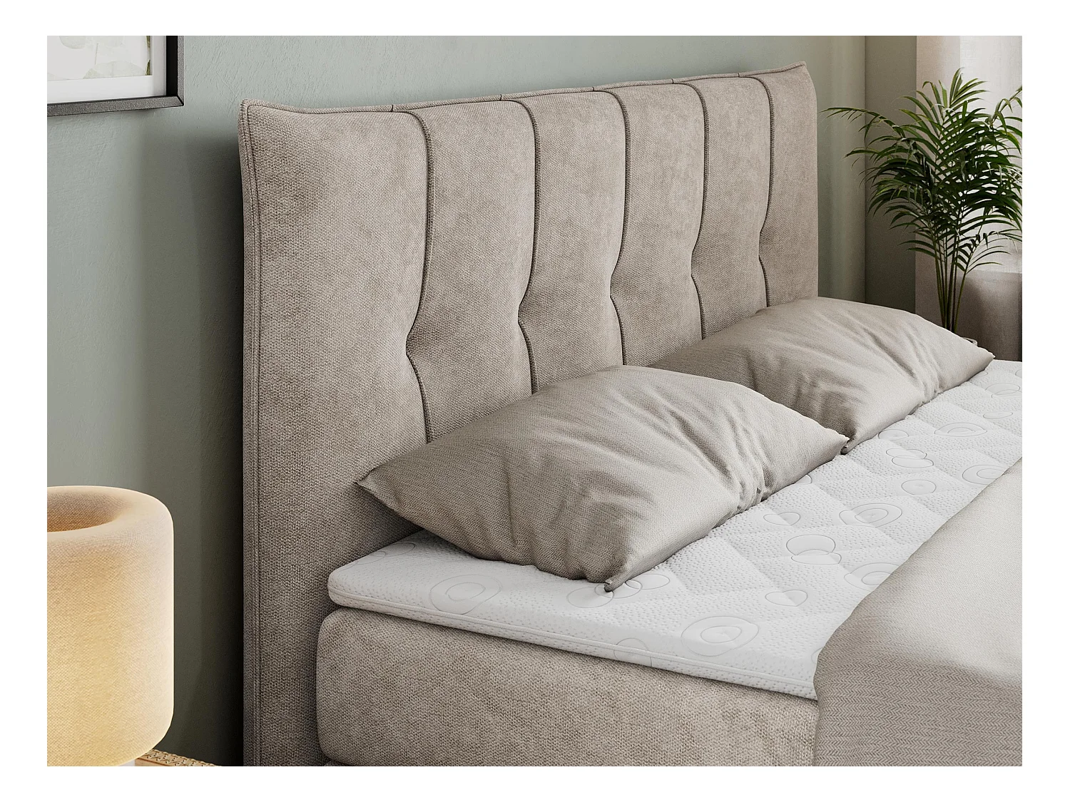 Boxspringbett PREMIUM 10 KING, Doppelbett mit Stauraum, gesteppte Kopfstütze, Multipocket-Matratze - 160x200 cm - H3 - Beige Strukture