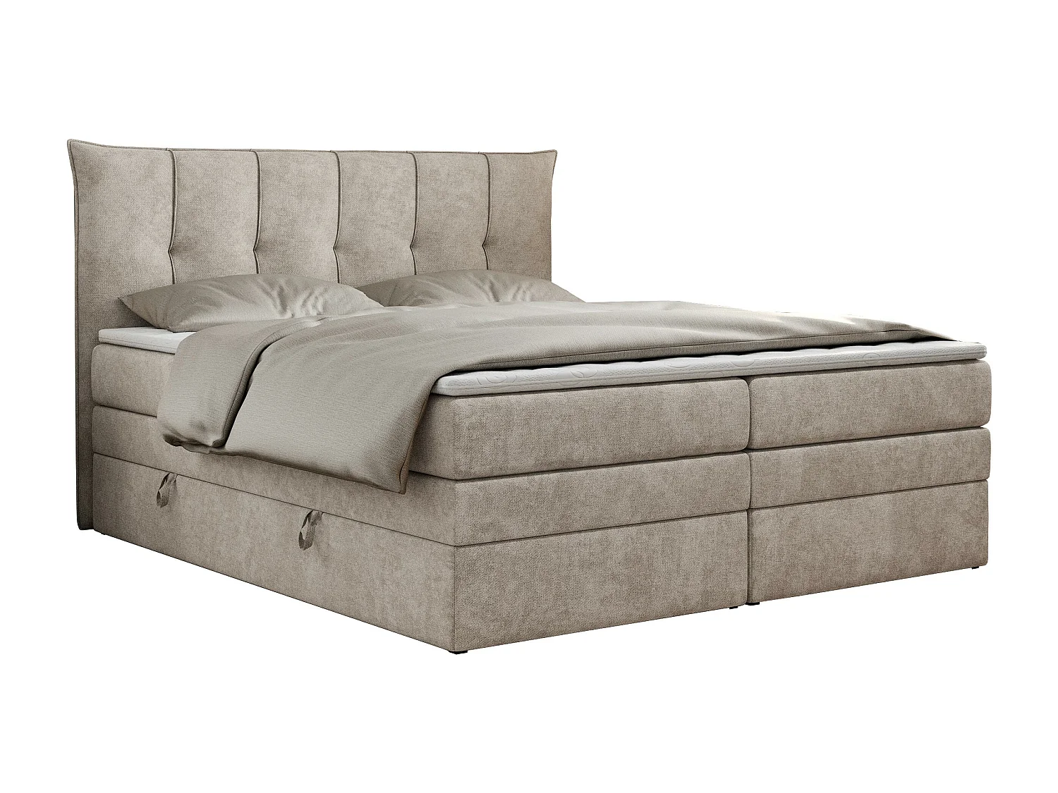 Boxspringbett PREMIUM 10 KING, Doppelbett mit Stauraum, gesteppte Kopfstütze, Multipocket-Matratze - 160x200 cm - H3 - Beige Strukture