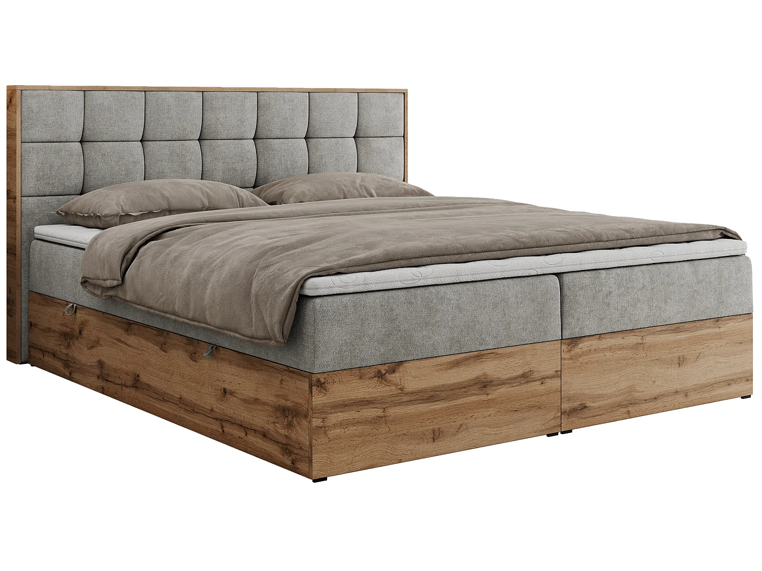 Boxspringbed met hoofdbord H3 + Topper T25 - Lichtgrijs Structuurstof - 160x200 - ALBERO 1