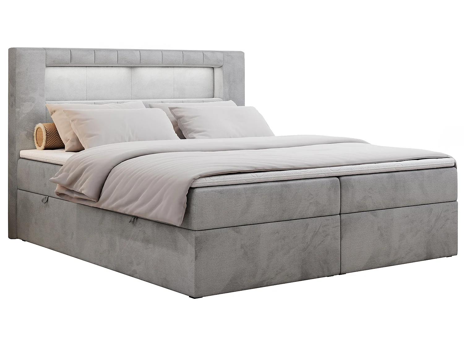 Lit boxspring avec 2 coffres - 2 matelas fermes + surmatelas mousse - Gris clair Velours - 160x200 - GOLD 5