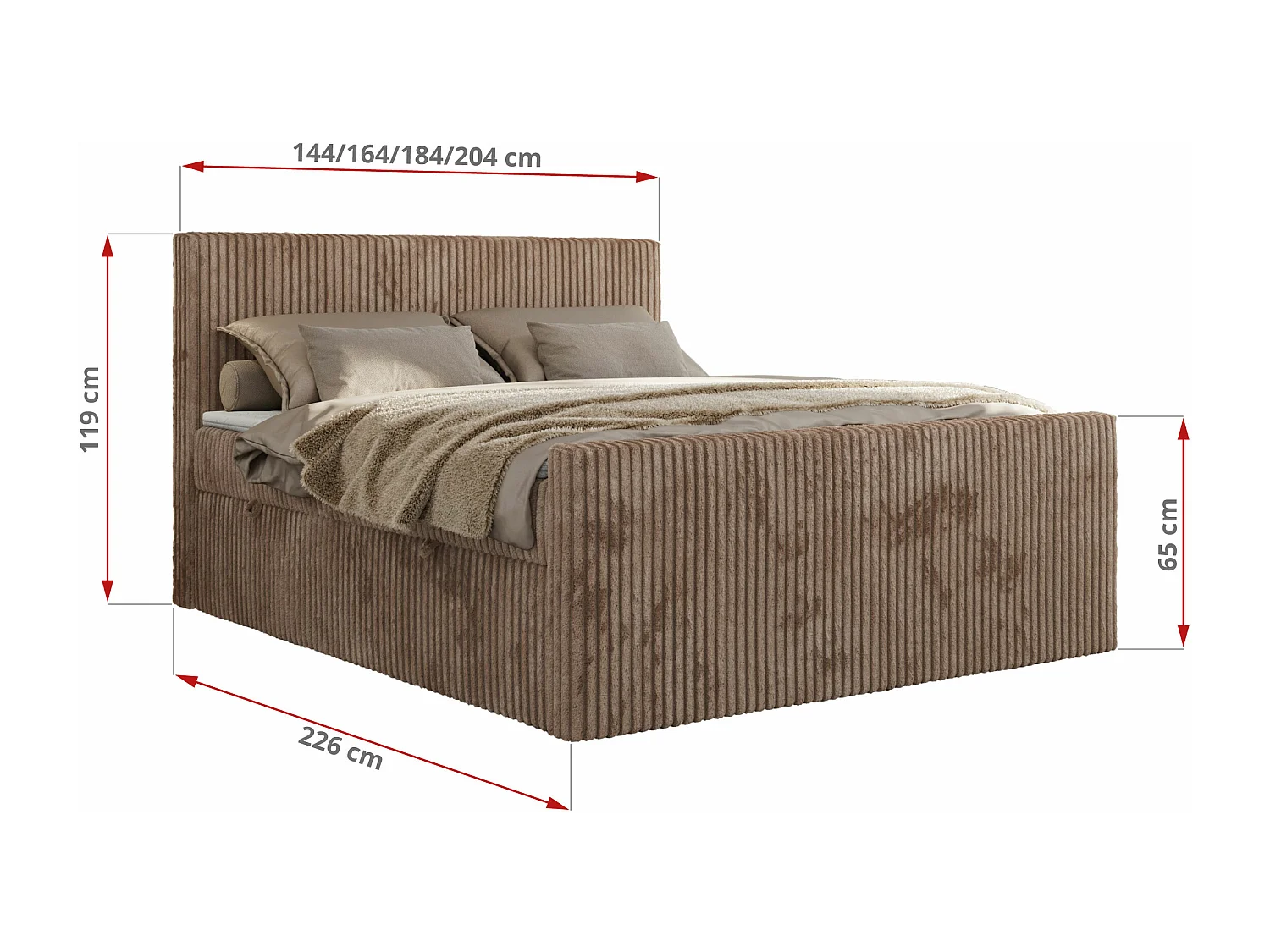 Boxspringbett TILIANO DUO mit gepolstertem Fußteil, Cord Bett, Multipocket-Matratze - 180x200 cm - H3 - Braun Cord