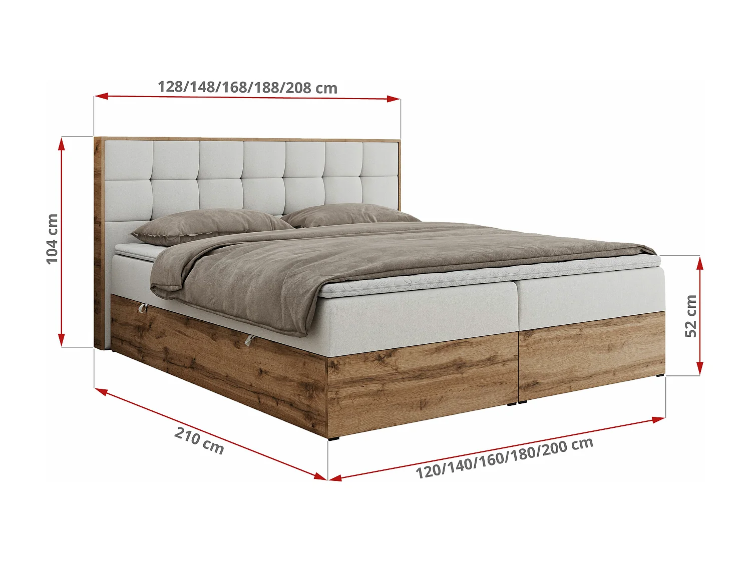 Boxspringbett ALBERO 1, Polsterbett mit gestepptem Kopfteil, Multipocket-Matratze - 180x200 cm - H3 - Weiß Kunstleder