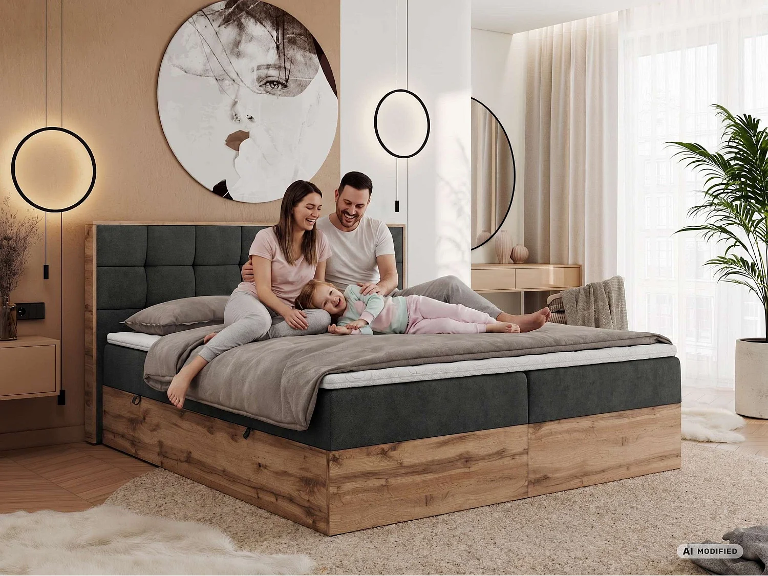 Boxspringbed met hoofdbord H3 + Topper T25 - Wit Kunstleer - 180x200 - ALBERO 1