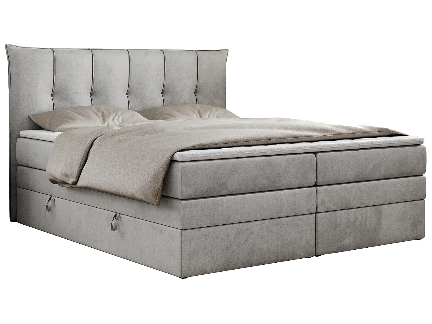 Boxspringbed met hoofdbord H3 + Topper T25 - Lichtgrijs Fluweel - 140x200 - PREMIUM 10 KING