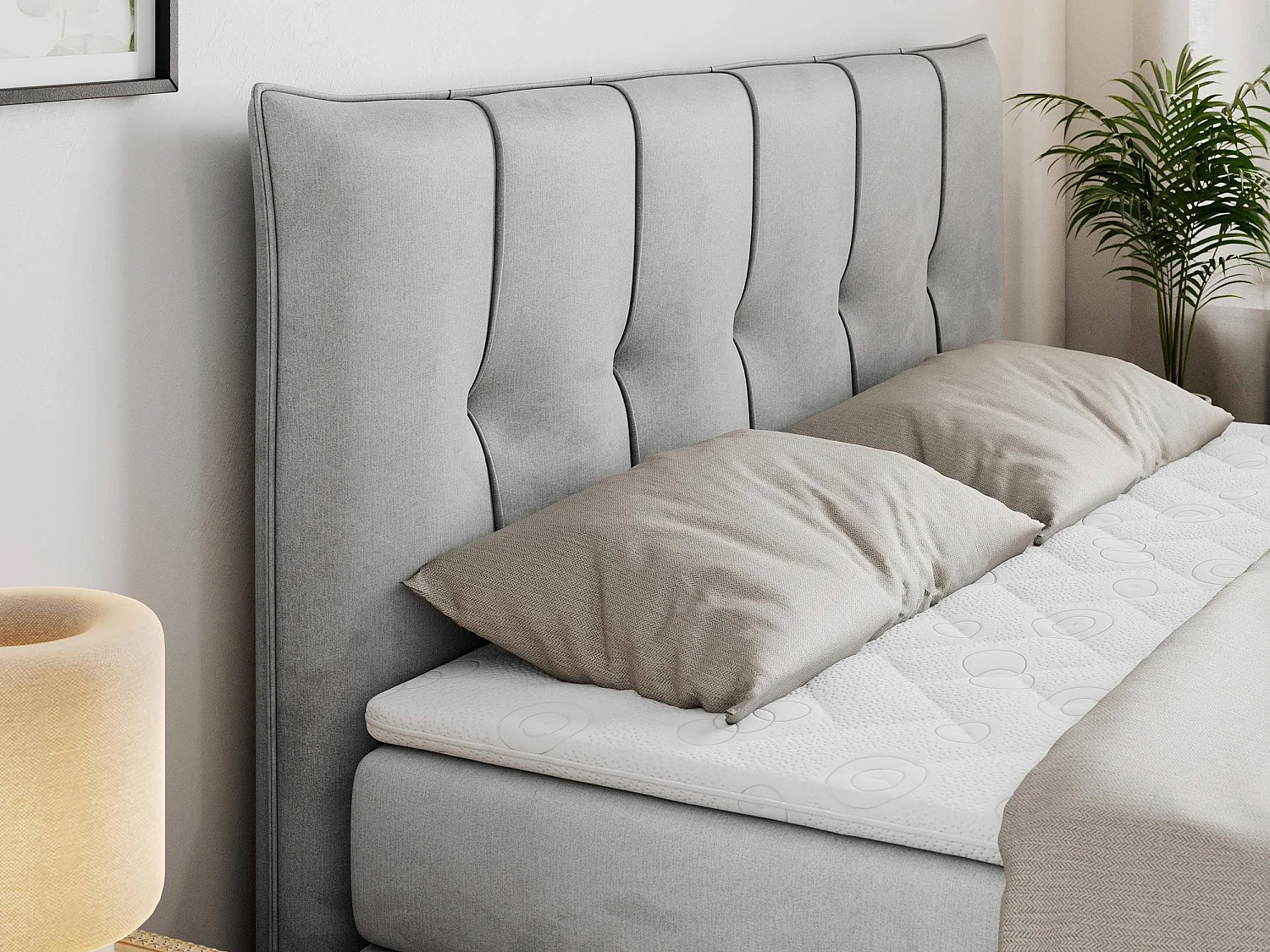 Boxspringbed met hoofdbord H3 + Topper T25 - Lichtgrijs Fluweel - 140x200 - PREMIUM 10 KING
