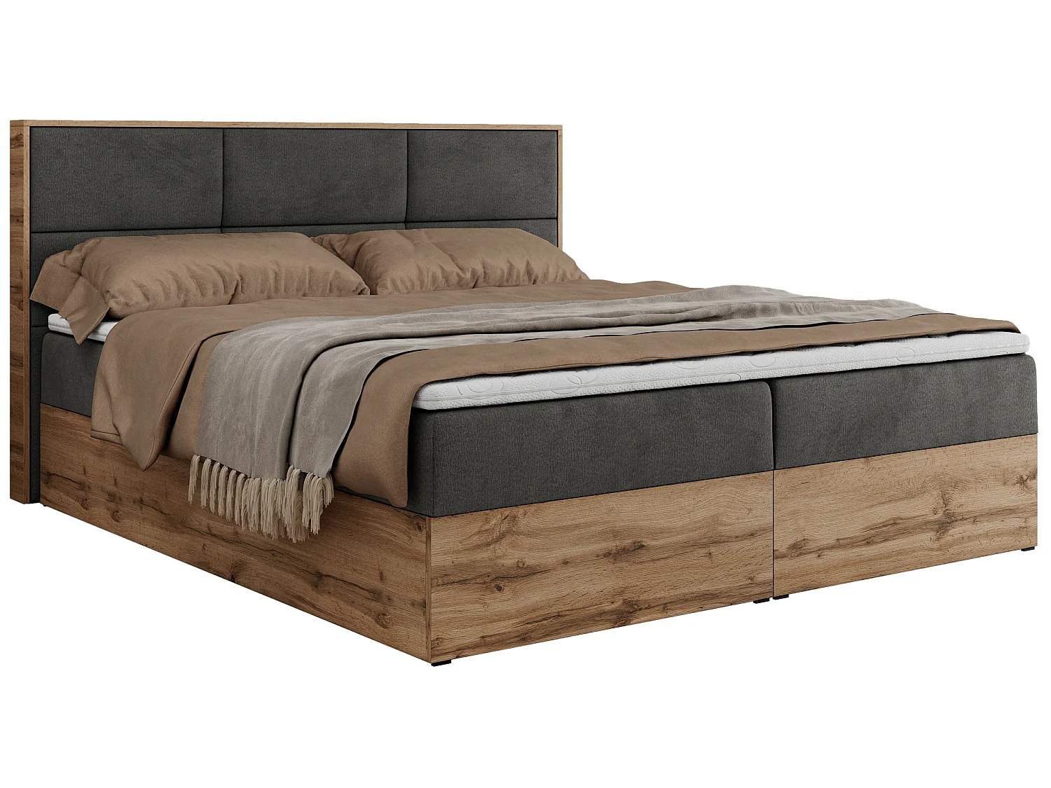 Boxspringbed met hoofdbord H3 + Topper T25 - Donkergrijs Fluweel - 160x200 - ALBERO 2