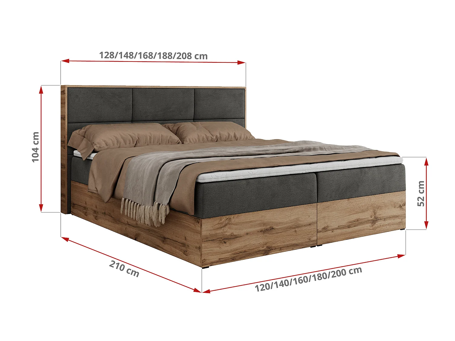 Boxspringbed met hoofdbord H3 + Topper T25 - Donkergrijs Fluweel - 160x200 - ALBERO 2