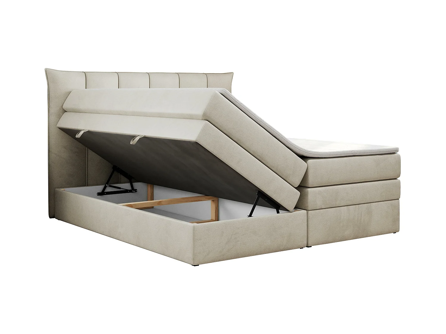 Boxspringbett PREMIUM 10 KING, Doppelbett mit Stauraum, gesteppte Kopfstütze, Multipocket-Matratze - 180x200 cm - H3 - Beige Velvet
