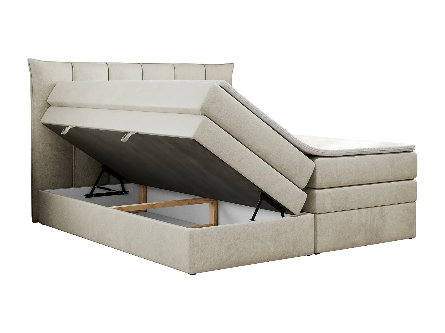 Boxspringbett PREMIUM 10 KING, Doppelbett mit Stauraum, gesteppte Kopfstütze, Multipocket-Matratze - 180x200 cm - H3 - Beige Velvet