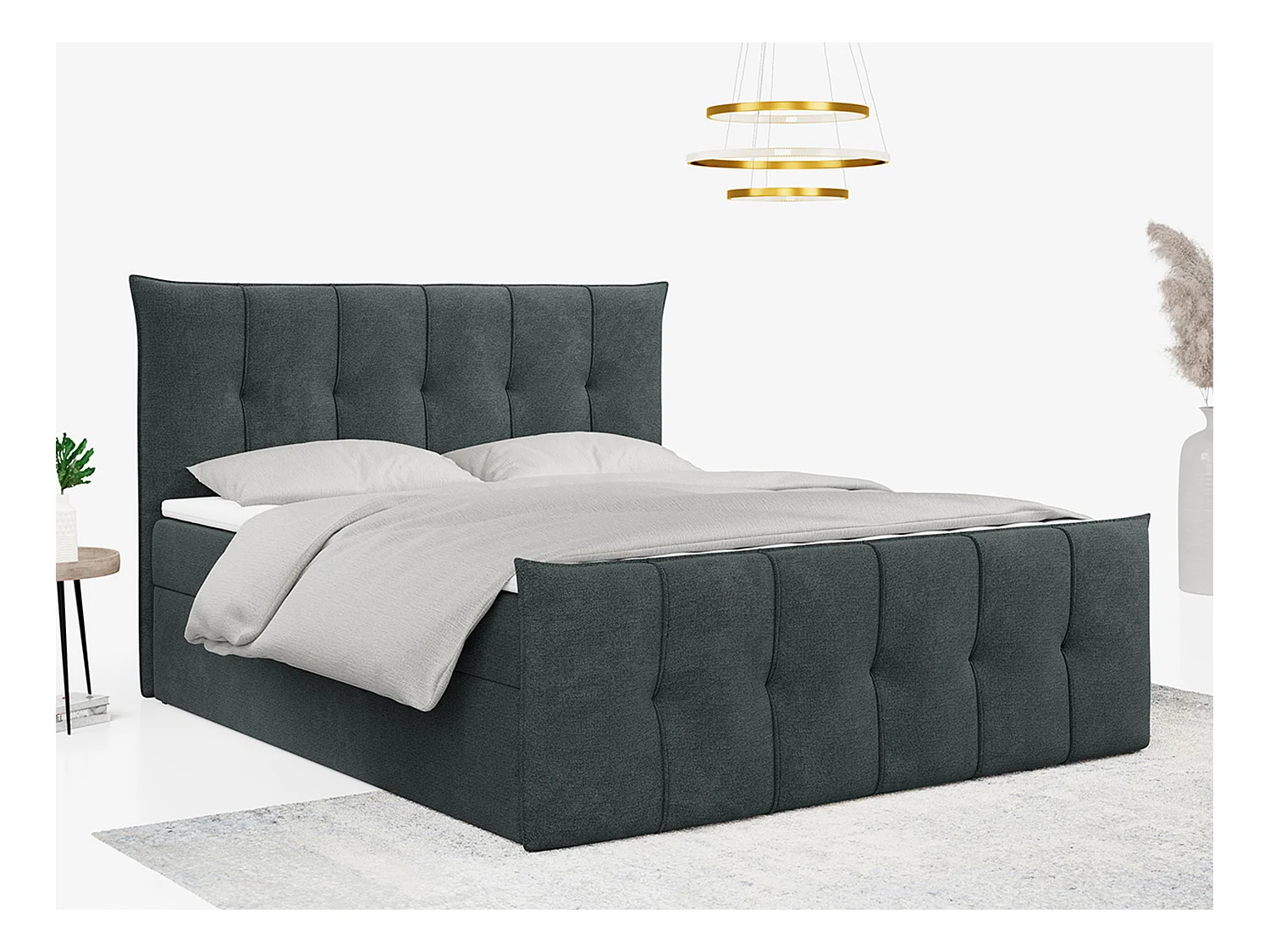 Boxspringbett PREMIUM 11 mit Stauraum, gestepptem Kopfteil, Multipocket-Matratze und Topper - 180x200 cm - H4 - Dunkelgrau Strukture