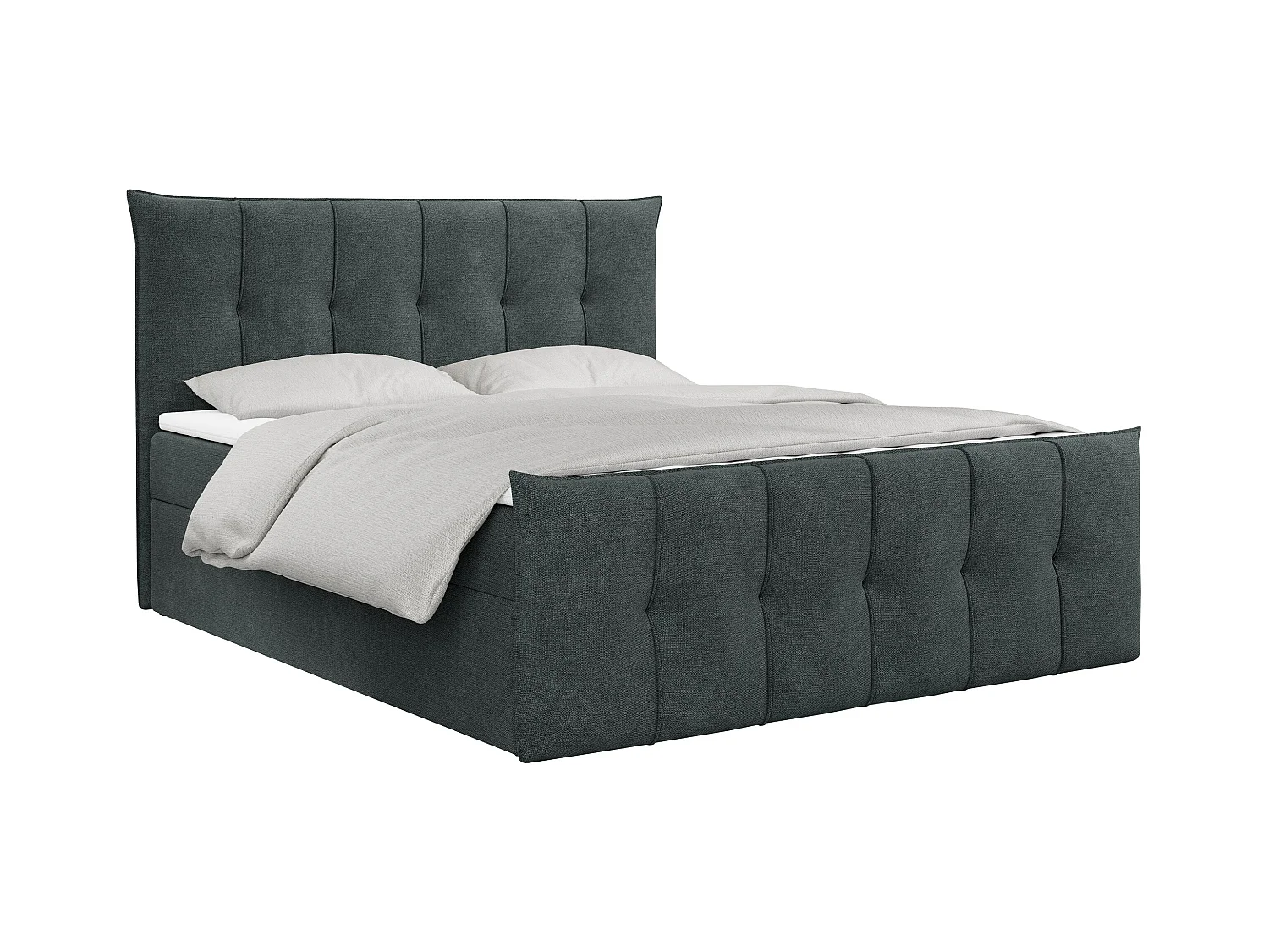 Boxspringbett PREMIUM 11 mit Stauraum, gestepptem Kopfteil, Multipocket-Matratze und Topper - 180x200 cm - H4 - Dunkelgrau Strukture