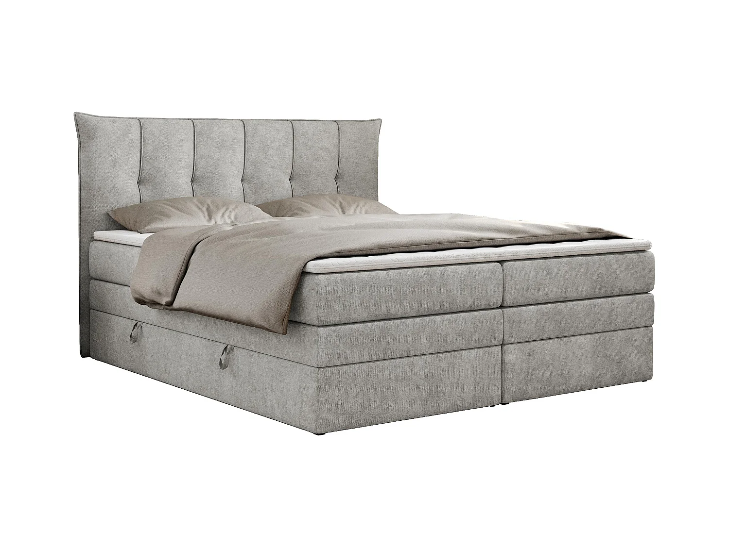 Boxspringbett PREMIUM 10 KING, Doppelbett mit Stauraum, gesteppte Kopfstütze, Multipocket-Matratze - 200x200 cm - H3 - Hellgrau Strukture