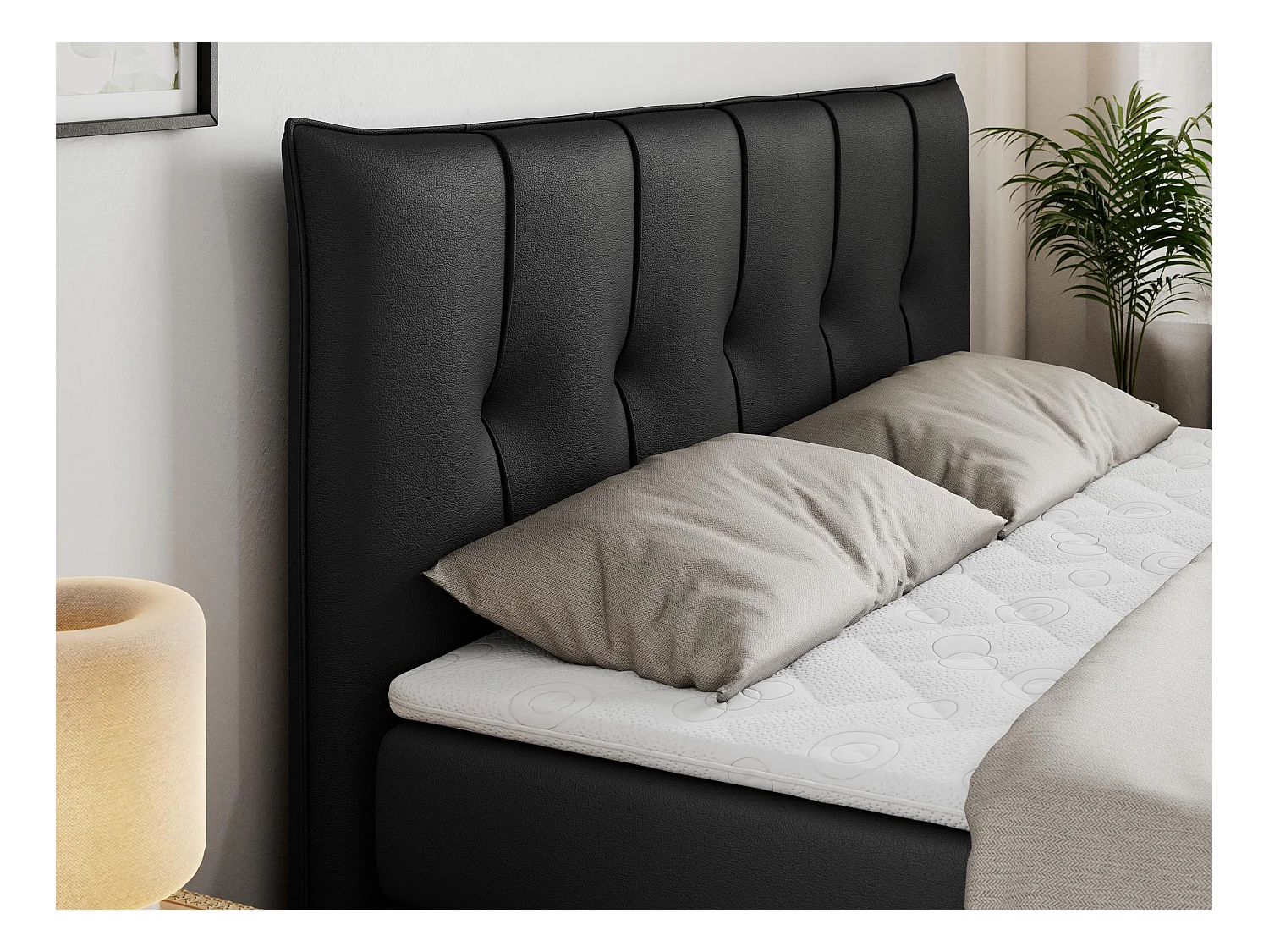 Boxspringbett PREMIUM 10 KING, Doppelbett mit Stauraum, gesteppte Kopfstütze, Multipocket-Matratze - 160x200 cm - H3 - Schwarz Kunstleder