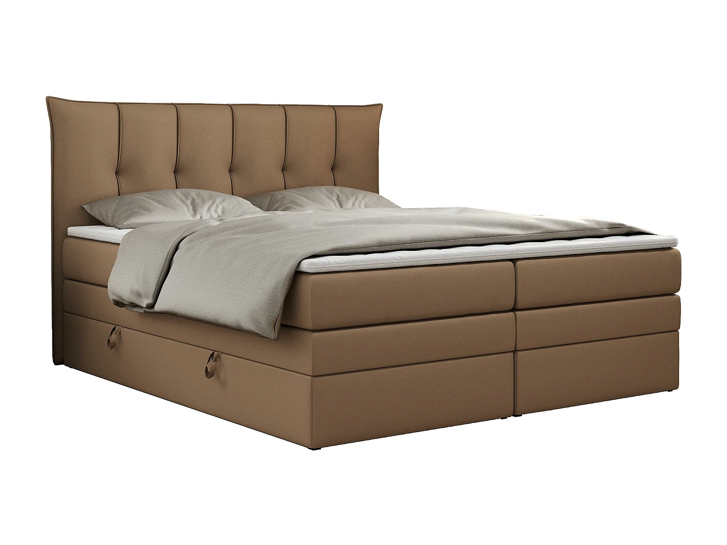 Boxspringbett PREMIUM 10 KING, Doppelbett mit Stauraum, gesteppte Kopfstütze, Multipocket-Matratze - 160x200 cm - H3 - Braun Kunstleder