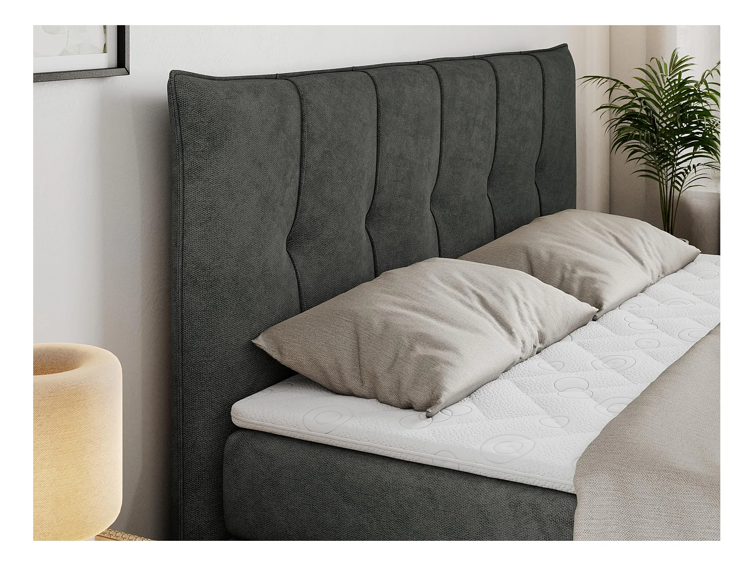 Boxspringbett PREMIUM 10 KING, Doppelbett mit Stauraum, gesteppte Kopfstütze, Multipocket-Matratze - 120x200 cm - H3 - Dunkelgrau Strukture