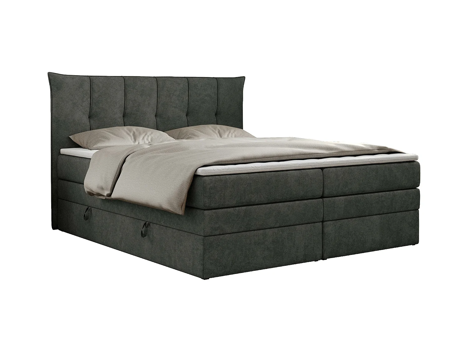 Boxspringbett PREMIUM 10 KING, Doppelbett mit Stauraum, gesteppte Kopfstütze, Multipocket-Matratze - 180x200 cm - H3 - Dunkelgrau Strukture