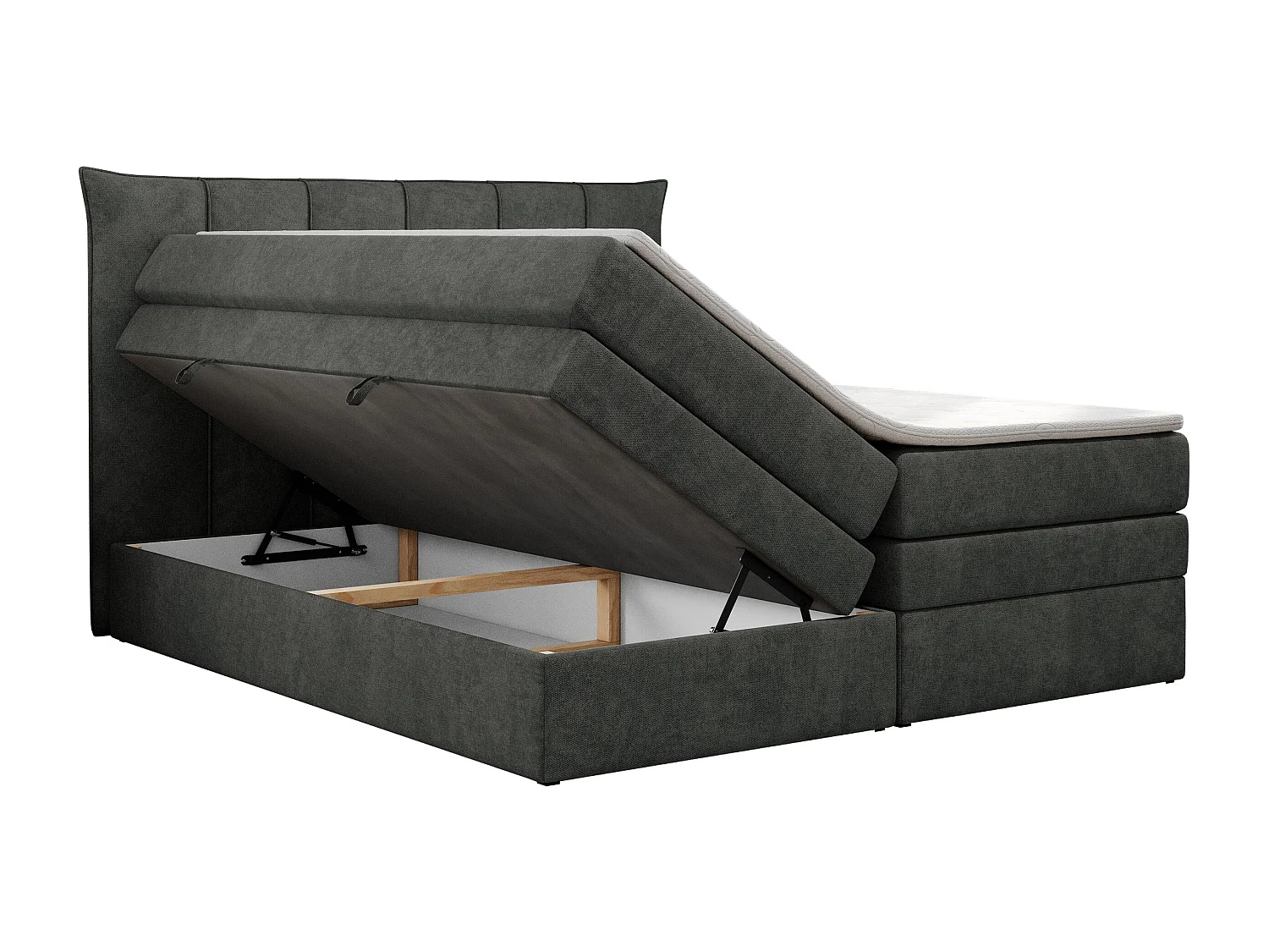 Boxspringbett PREMIUM 10 KING, Doppelbett mit Stauraum, gesteppte Kopfstütze, Multipocket-Matratze - 180x200 cm - H3 - Dunkelgrau Strukture
