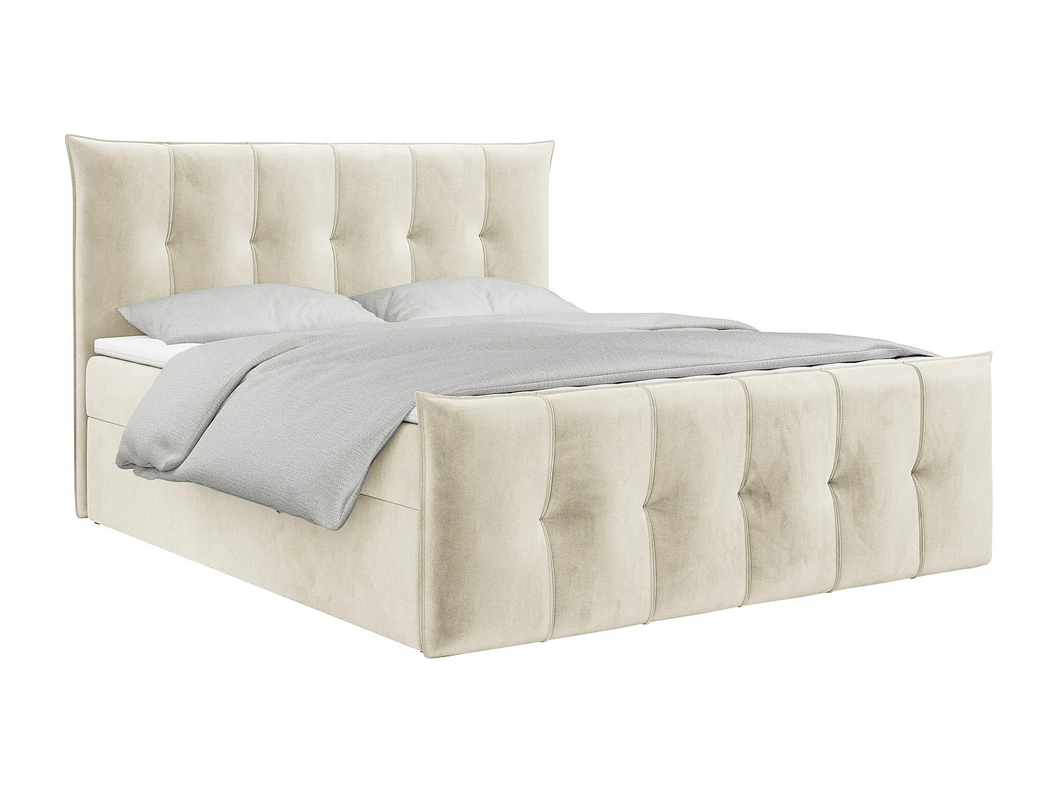 Boxspringbett PREMIUM 11 mit Stauraum, gestepptem Kopfteil, Multipocket-Matratze und Topper - 200x200 cm - H4 - Beige Velvet