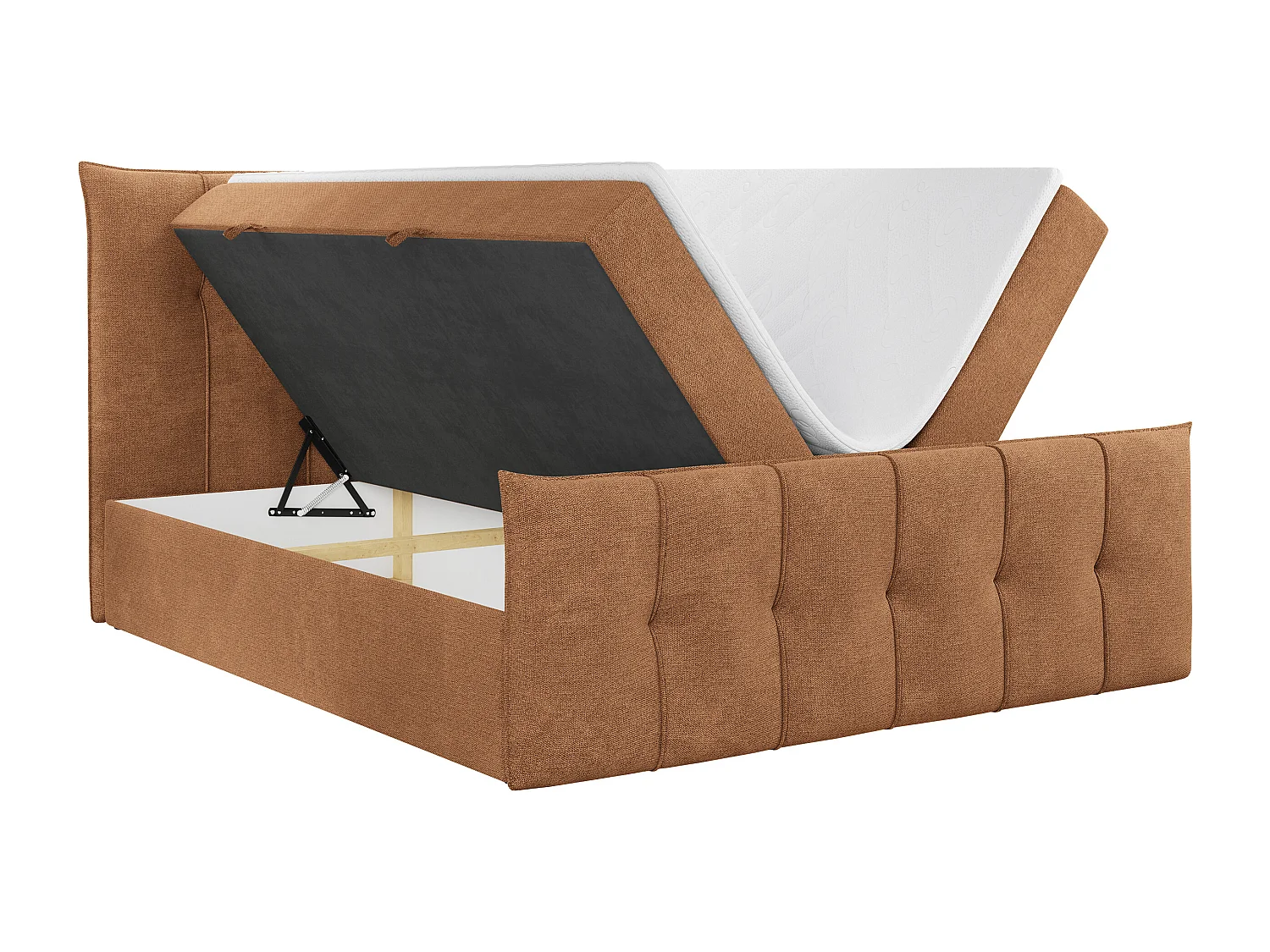 Boxspringbett PREMIUM 11 mit Stauraum, gestepptem Kopfteil, Multipocket-Matratze und Topper - 200x200 cm - H4 - Orange Strukture
