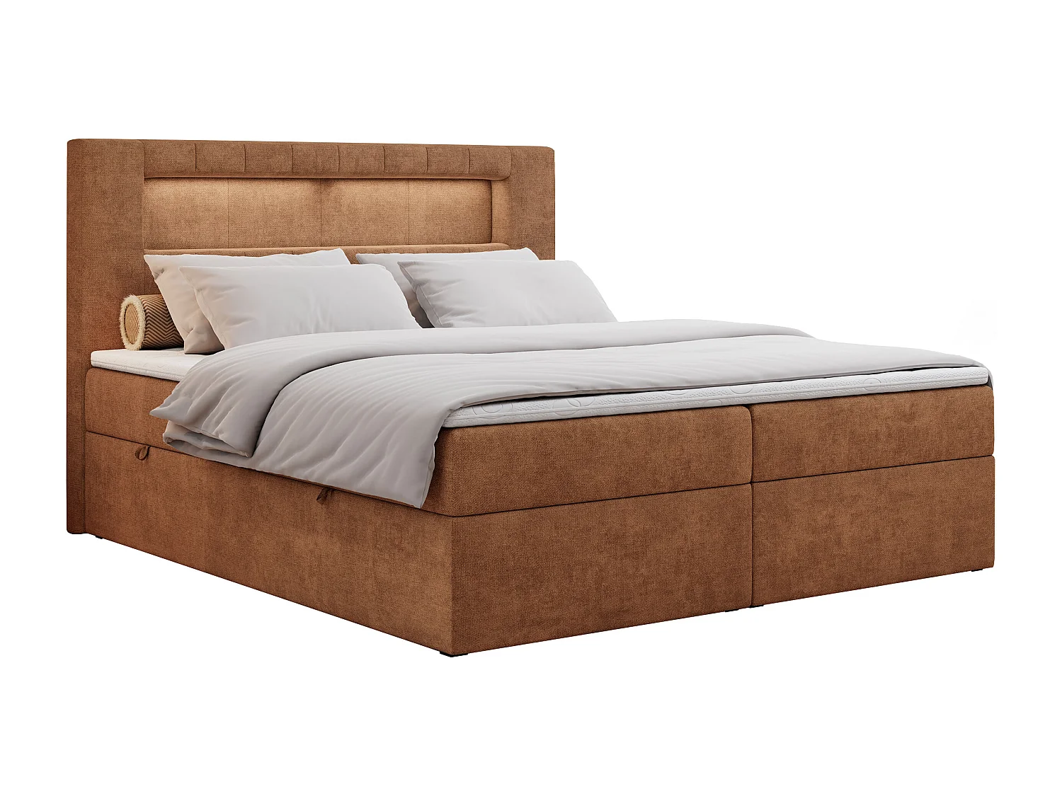 Boxspringbett GOLD 5 mit Multipocket-Matratze und LED, zwei Bettkästen - 140x200 cm - H4 - Orange Strukture
