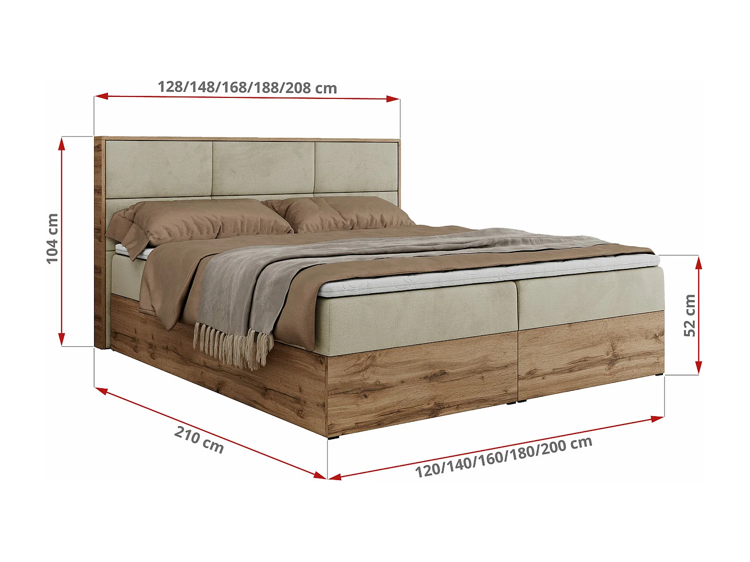 Boxspringbett ALBERO 2 mit Topper und Multipocket-Matratze, Stauraum, Holzrahmen - 180x200 cm - H3 - Beige Velvet
