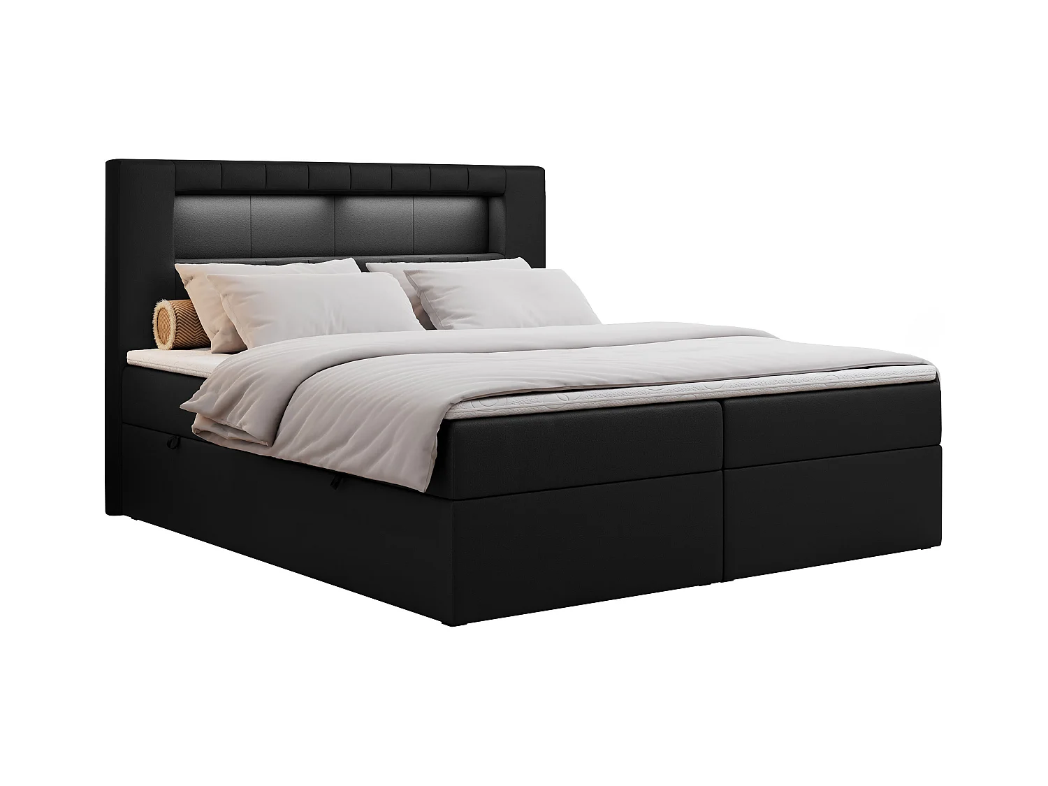 Boxspringbett GOLD 5 mit Multipocket-Matratze und LED, zwei Bettkästen - 180x200 cm - H4 - Schwarz Kunstleder