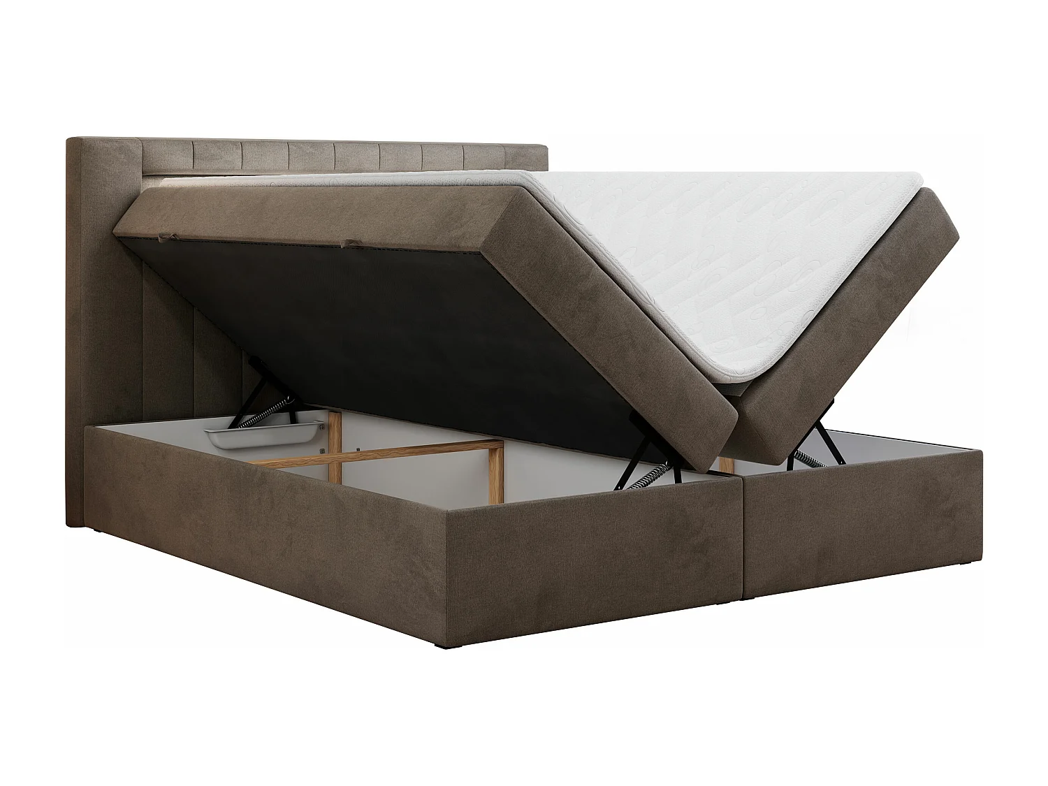 Boxspringbett GOLD 5 mit Multipocket-Matratze und LED, zwei Bettkästen - 200x200 cm - H4 - Braun Velvet