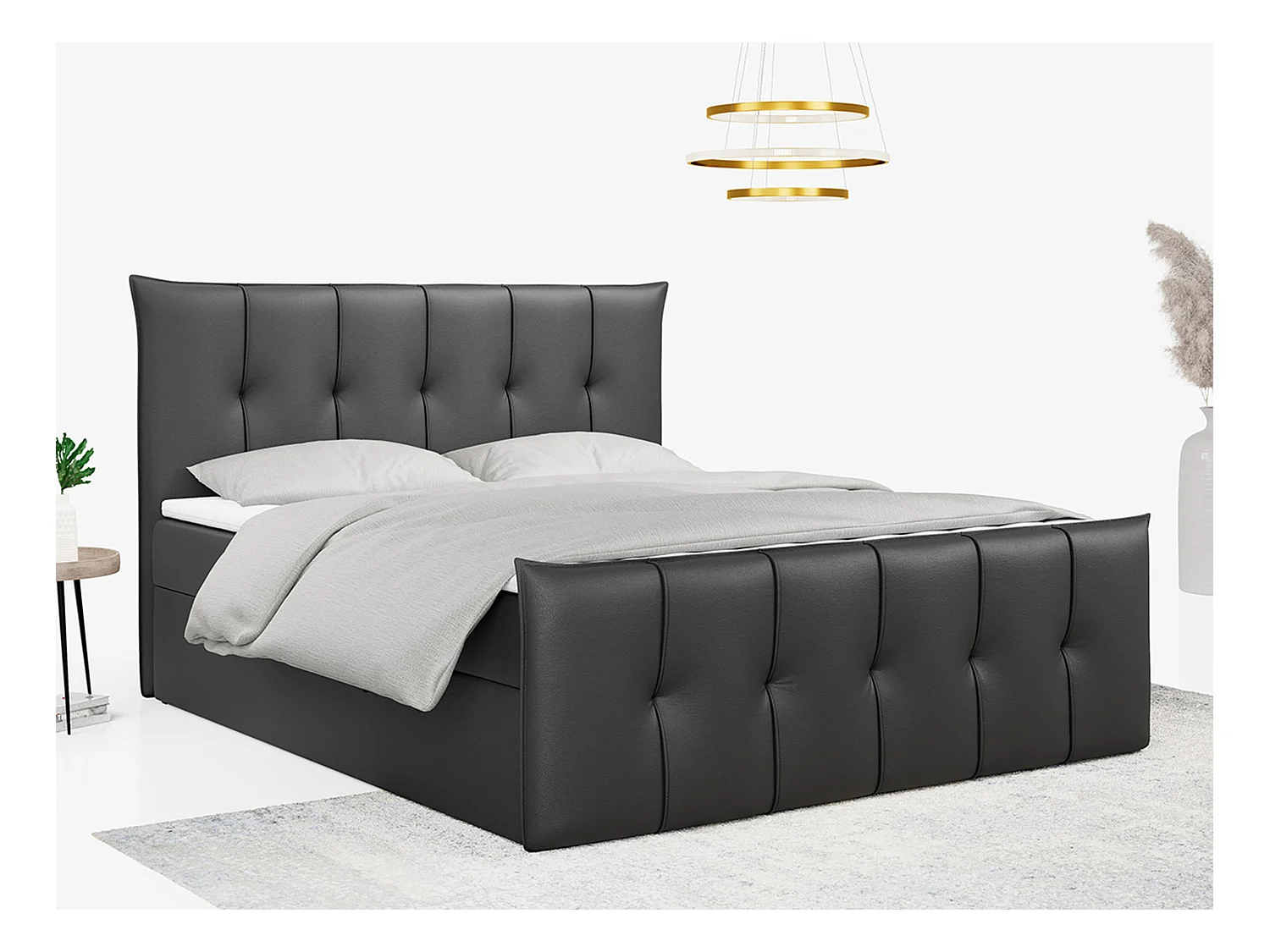 Boxspringbett PREMIUM 11 mit Stauraum, gestepptem Kopfteil, Multipocket-Matratze und Topper - 180x200 cm - H4 - Dunkelgrau Kunstleder